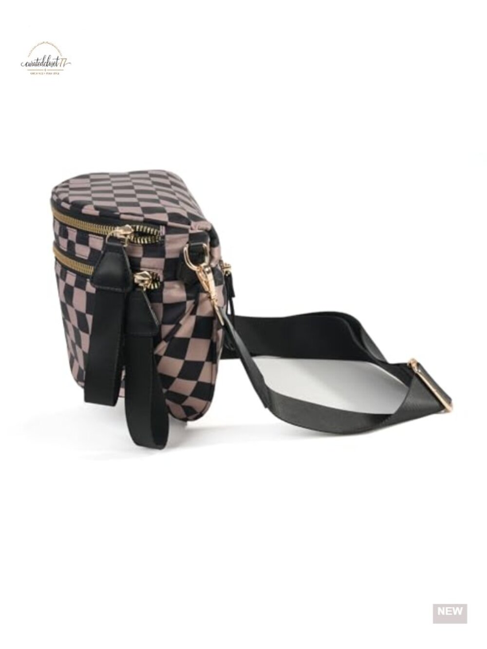 Checkered Nylon Crossbody Bag Bum Bag Lightweight Spacious - Picture 4 of 6